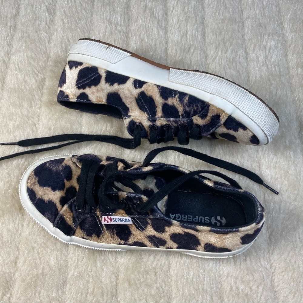 𝅺superga Velvet Leopard Print Sneakers